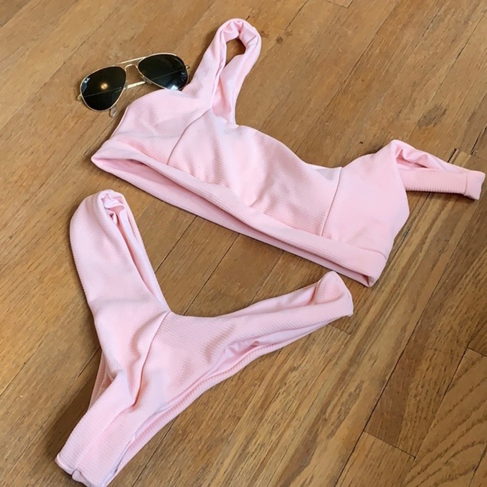 Blush Ribbed Thong Bikini Set - Picture 2 of 6